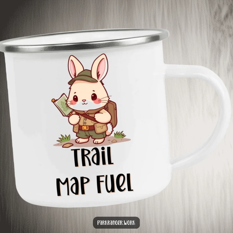 Funny Bunny Ranger Camping Mug: A durable mug shows a determined bunny in ranger gear holding a map, ready for the outdoors.