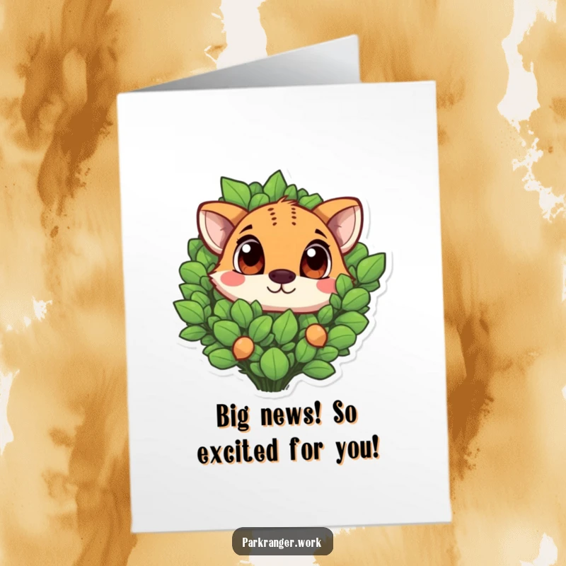 Funny Free Printable Congrats Card: Adorable animal with big eyes peeking from plant, celebrating with humor.