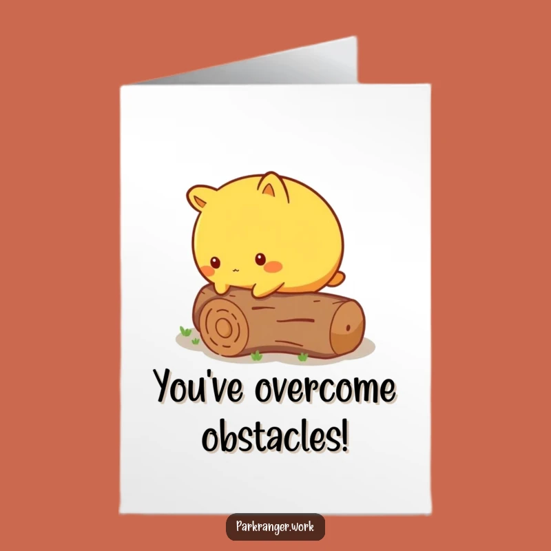 Free Printable Congrats Card: Animal Navigates Hurdles to Success, Humorous Downloadable