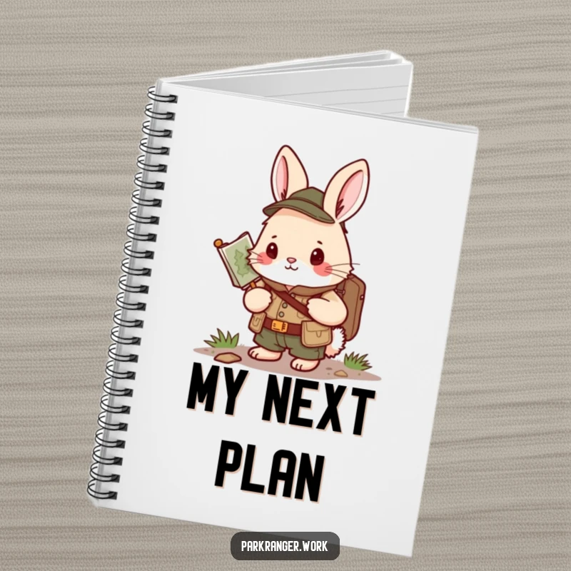 Funny Bunny Ranger Notebook: A determined bunny in a ranger uniform consults a map, inspiring organized note-taking.