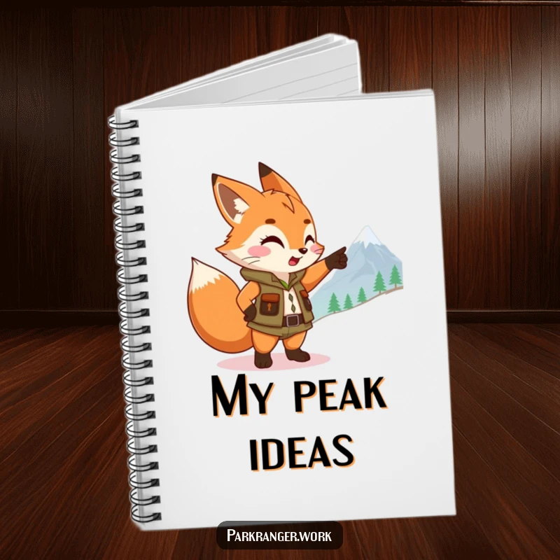 Funny Fox Ranger Notebook: A fox sprite in a ranger vest excitedly points at a distant mountain, inspiring notes and ideas.