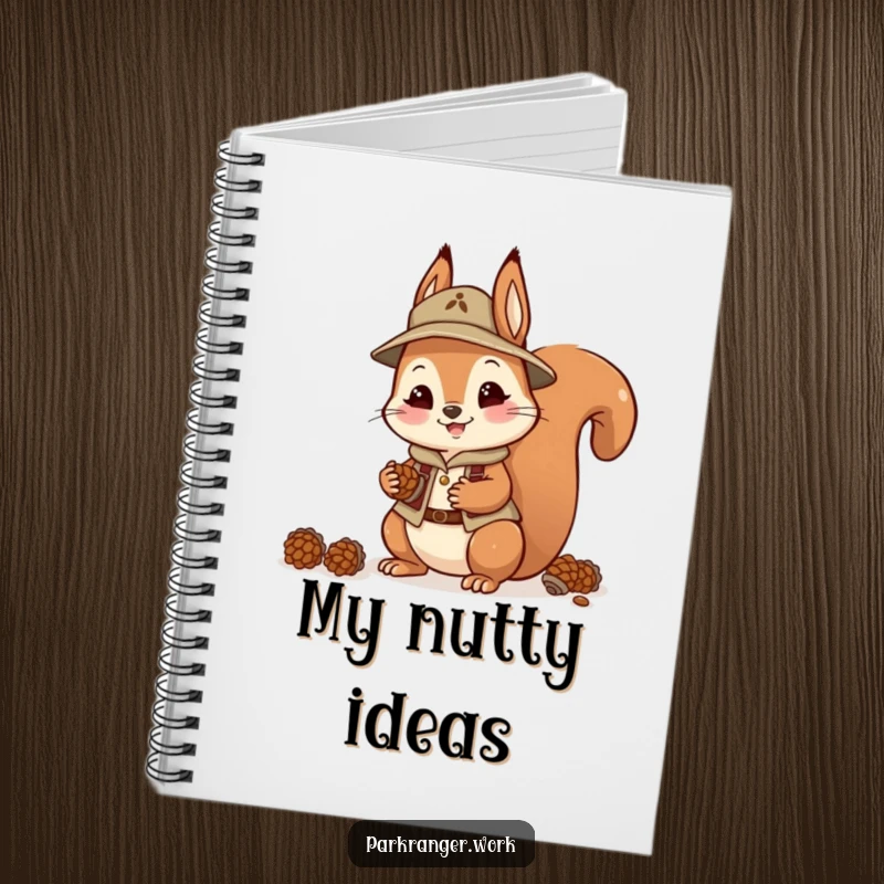 Funny Squirrel Ranger Notebook: A playful squirrel with a ranger outfit collects pinecones, inspiring cheerful note-taking.
