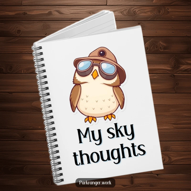 Funny Owl Ranger Notebook: A round owl with aviator goggles and a ranger hat looks up at the sky, inspiring creative writing.