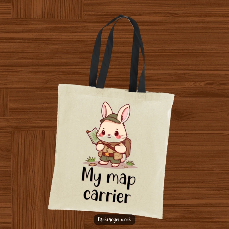 Funny Bunny Ranger Tote Bag: A determined bunny in ranger gear holds a map, ready for any expedition.
